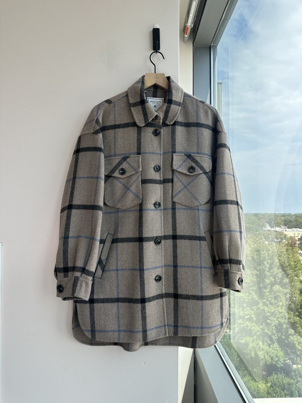 Belle & Bloom River's Edge Wool Blend Shacket Grey Plaid Shirt Jacket Womens M